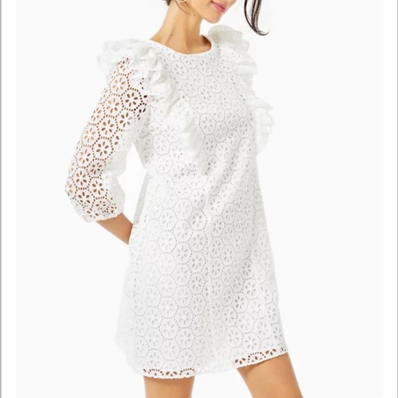 Lilly Pulitzer NWT Primm Dress SMALL Resort White Petite Sand Dollar Eyelet - Picture 2 of 8